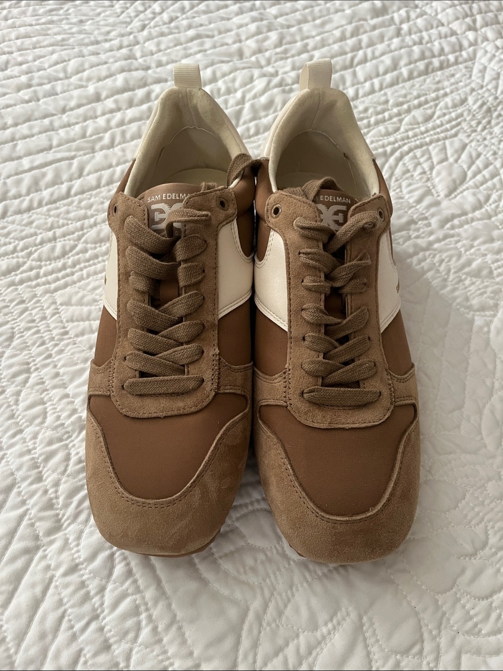 Sam Edelman Brown and Cream Low-Top Sneakers